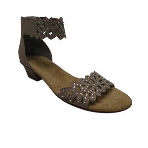 Reiker Rabea Taupe Leather Jeweled Open Toe Ankle Cuff Sandals Womens 37 US 7